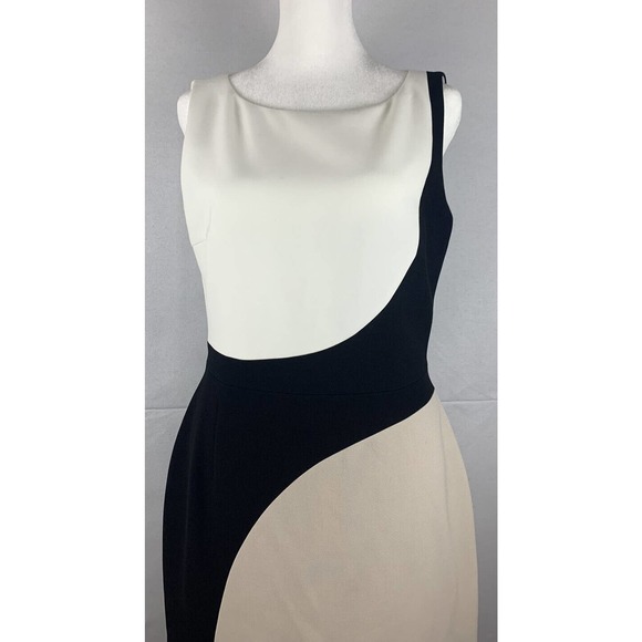 NWT Hugo Boss Dikrysa Color Block White Black & Tan Sheath Dress Size 4, NEW! - Picture 2 of 11